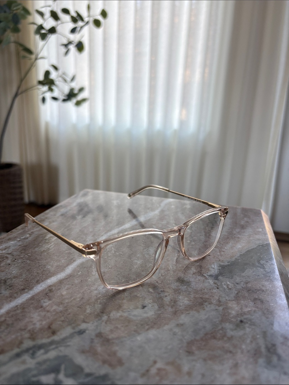 Clear Pink-Tone Eyeglasses Frames with Gold Temples